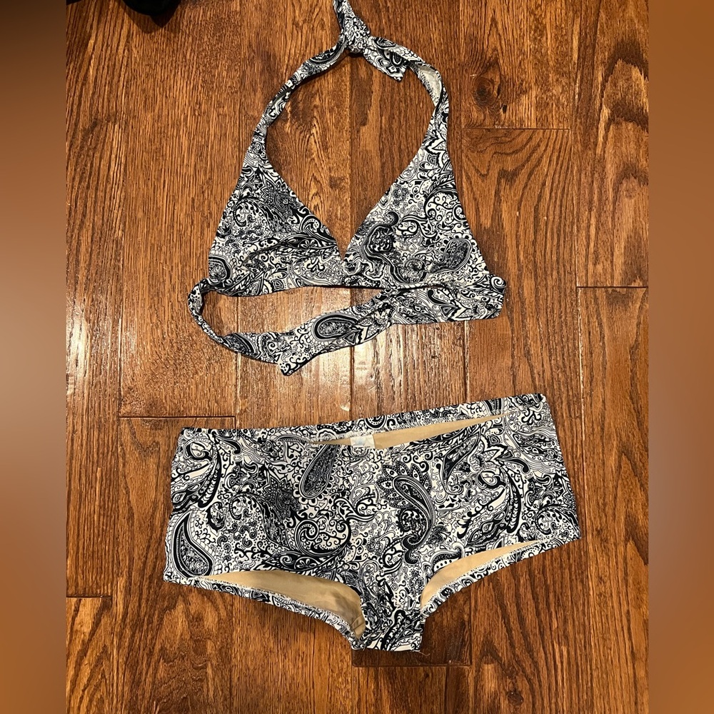 J. Crew navy blue and White Paisley Bikini Set